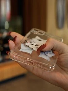 Floral Cat Print Phone Case - Clear - View 7
