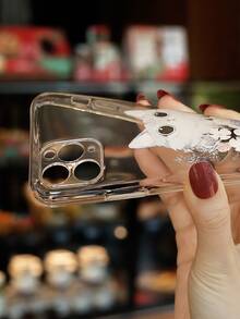 Floral Cat Print Phone Case - Clear - View 8