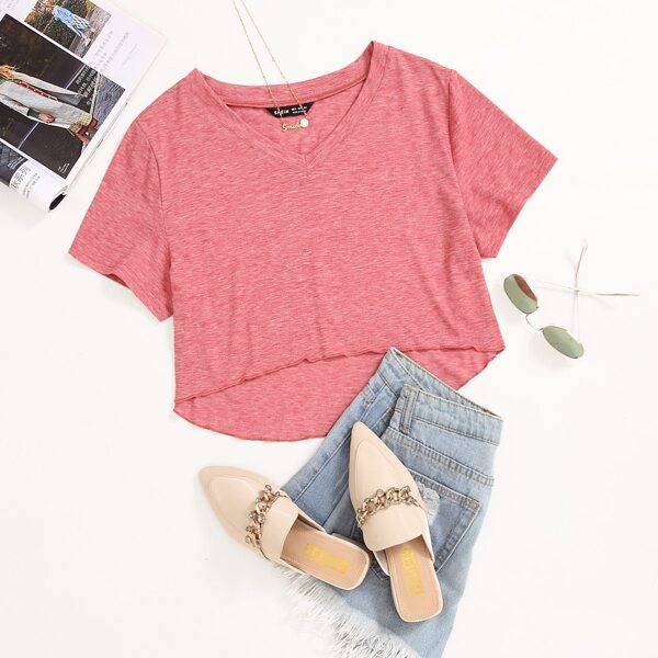 

Space Dye High Low Hem Tee, Coral pink
