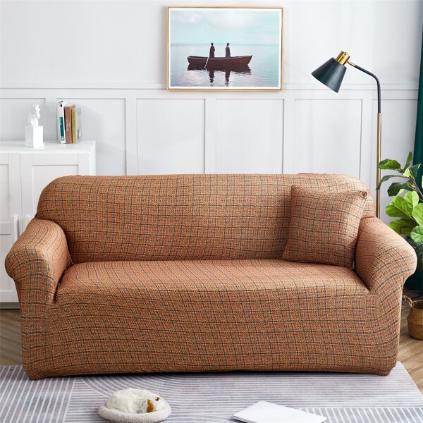 

Plaid Pattern Sofa Cover & 1pc Cushion Cover Without Filler, Multicolor