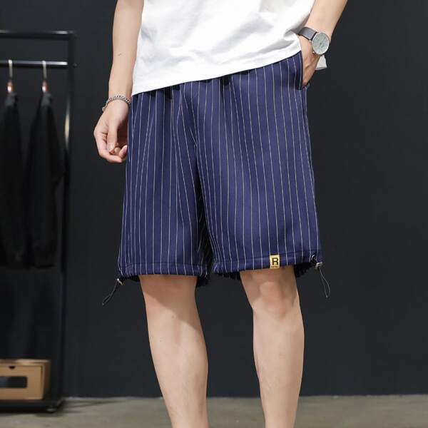 

Men Striped Drawstring Shorts, Navy blue