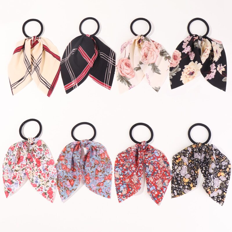 

8pcs Flower Print Hair Tie, Multicolor