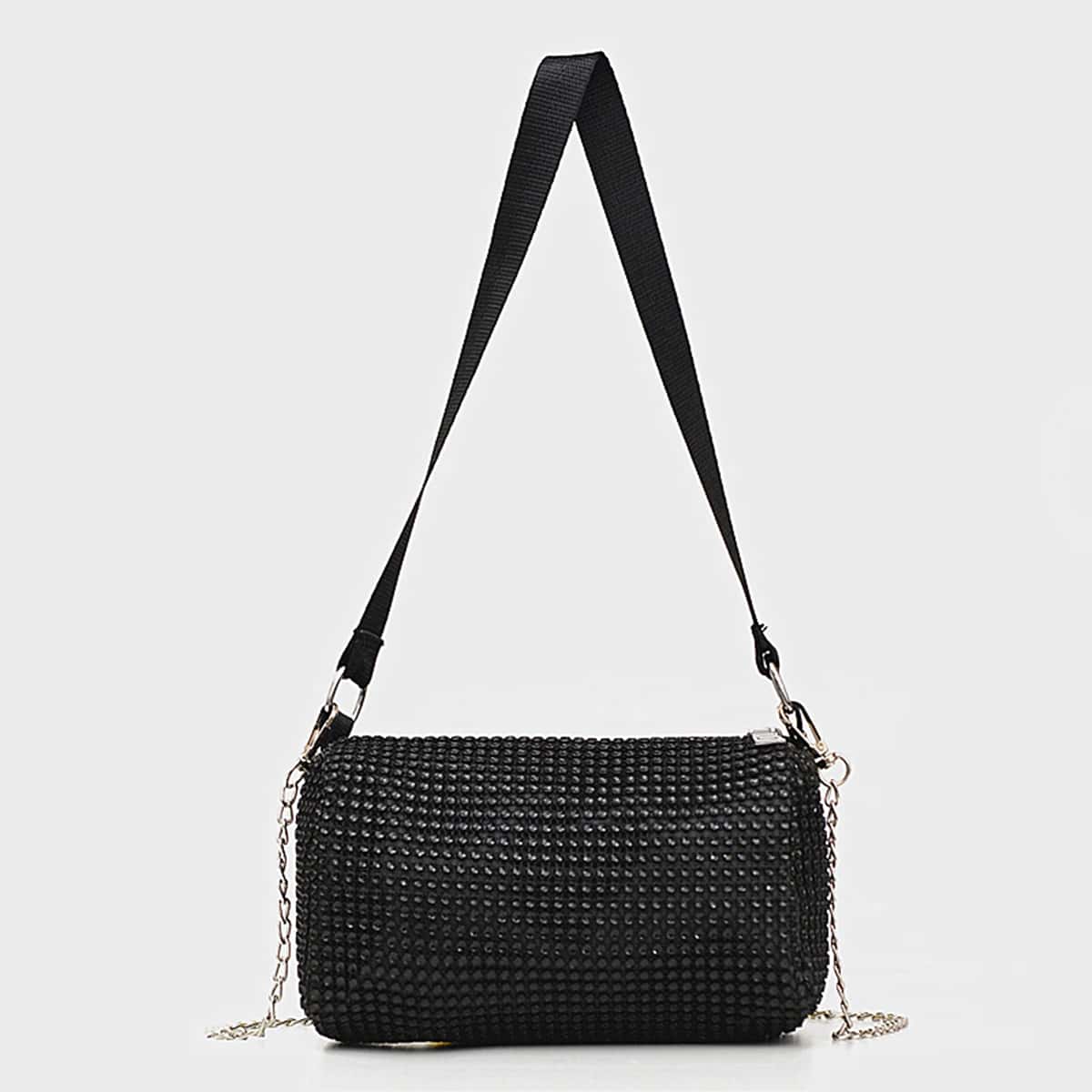 

Rhinestone Chain Shoulder Bag, Black