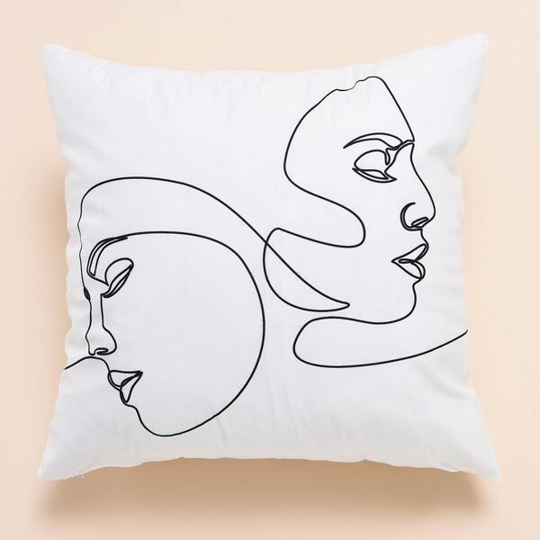 

Abstract Face Print Cushion Cover Without Filler, White