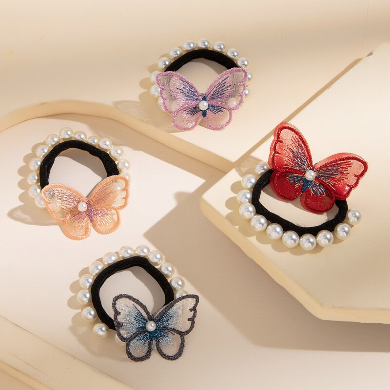 

4pcs Faux Pearl Decor Hair Tie, Multicolor