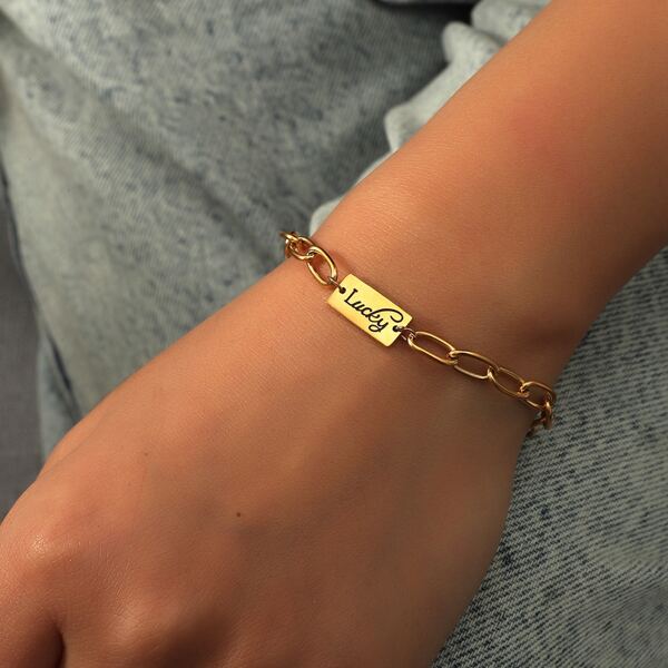 

Men Letter Graphic Chain Bracelet, Gold