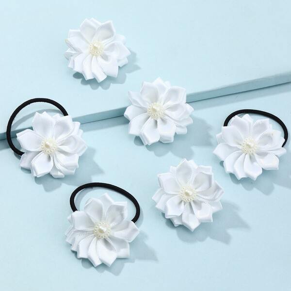 

6pcs Toddler Girls Flower Decor Hair Accessory, White