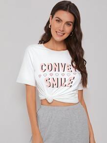 Seusyu Letter & Heart Print Tee and Taped Side Pants Set - Multicolor - View 5