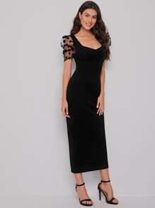 SHEIN Clasi Vestido Malla en contraste Lunares Elegante - Negro - Ver 5