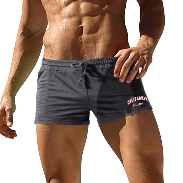 

Men Letter Graphic Drawstring Waist Shorts, Dark grey