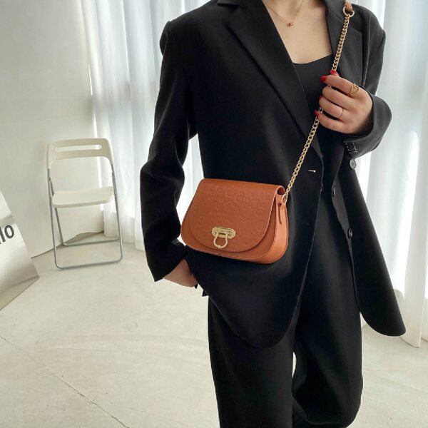 

Cartoon Embossed Flap Saddle Bag, Brown