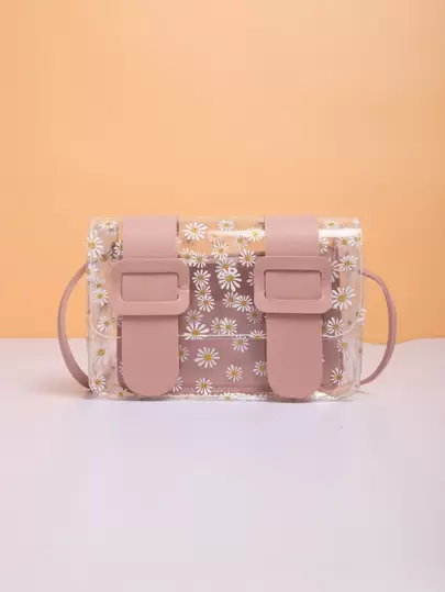 Clear Daisy Floral Pattern Crossbody Bag