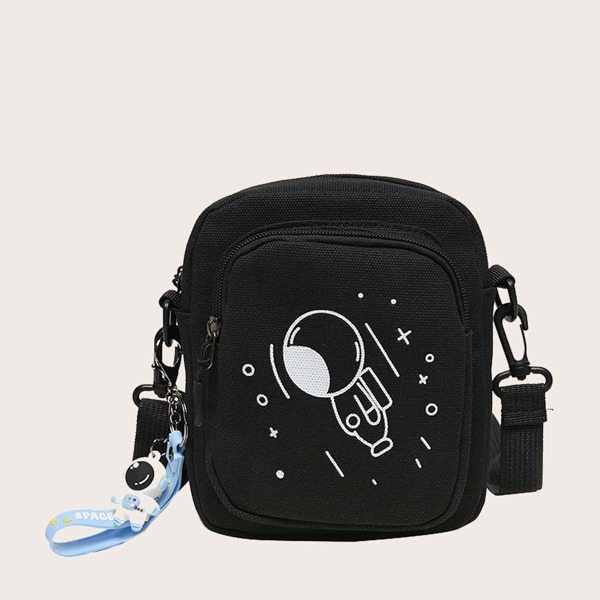 

Men Cartoon Graphic Crossbody Bag, Black