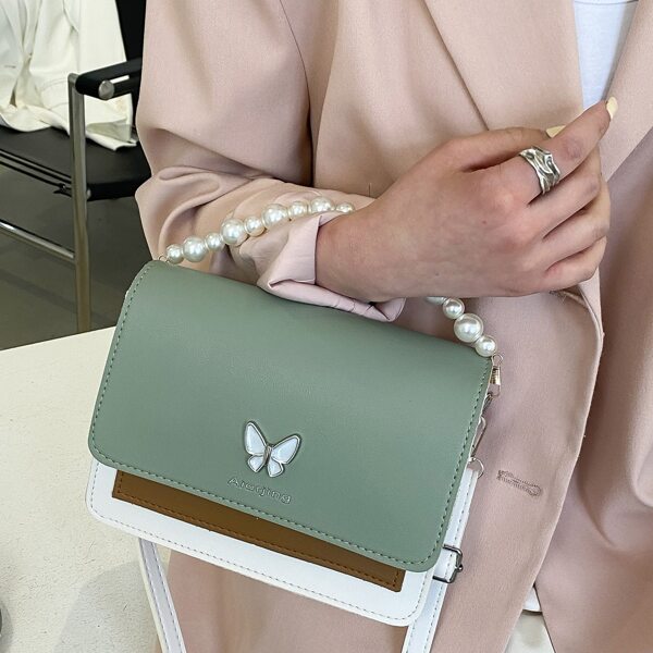 

Butterfly Decor Colorblock Satchel Bag, Green