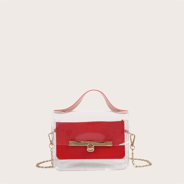 

Girls Twist Lock Chain Satchel Bag, Red