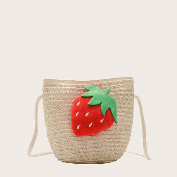 

Girls Strawberry Decor Straw Bag, Beige