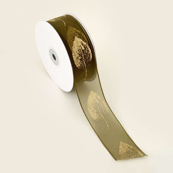 

1roll Leaf Print Ribbon, Green