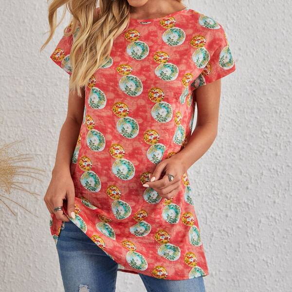 

Allover Plants Print Longline Blouse, Multicolor