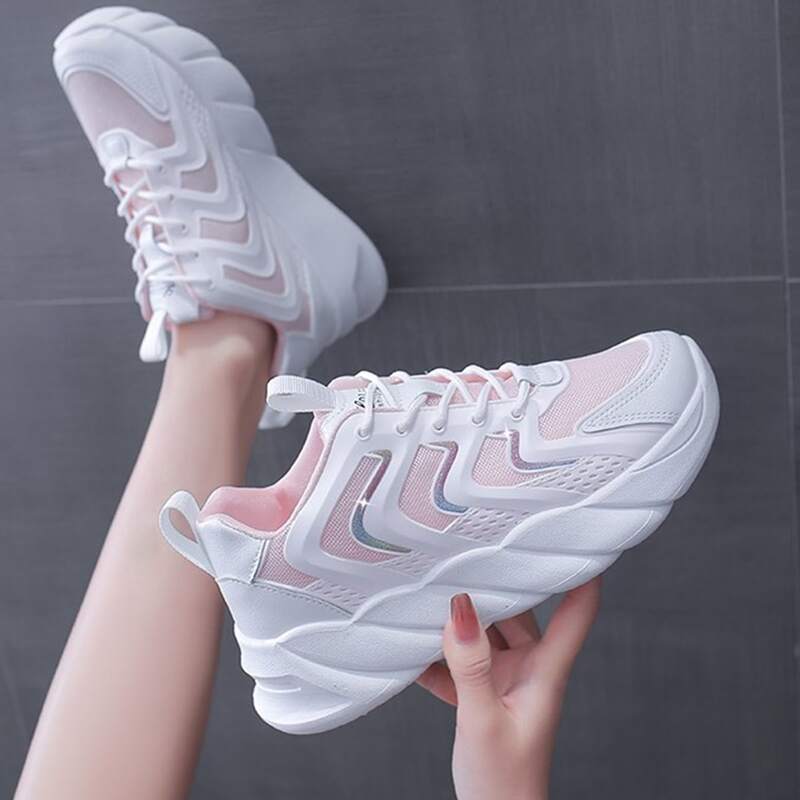 

Colorblock Lace-up Mesh Chunky Sneakers, White