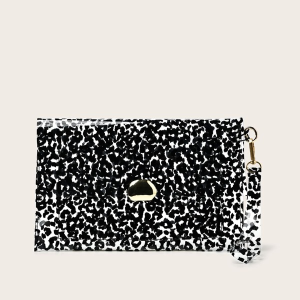 

Clear Graphic Clutch Bag With Wristlet, Black