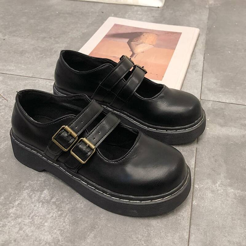 

Double Buckle Mary Jane Flats, Black