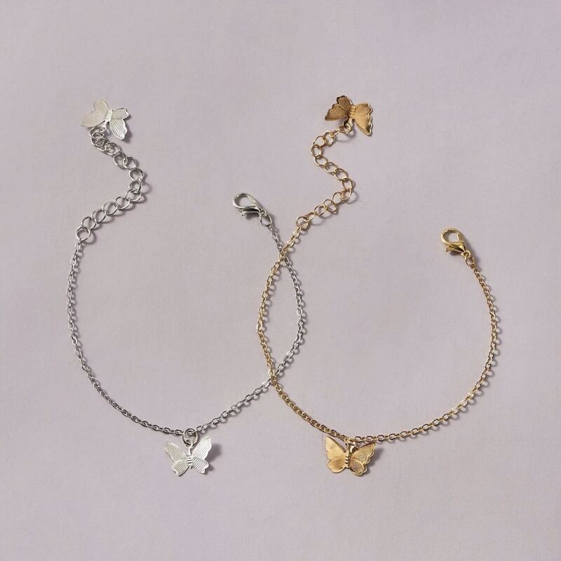 

2pcs Butterfly Chain Bracelet, Multicolor