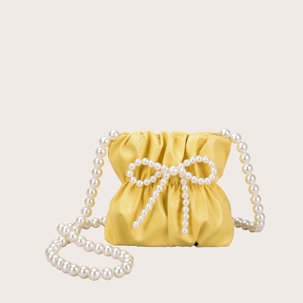 

Mini Faux Pearl Decor Ruched Bag, Yellow