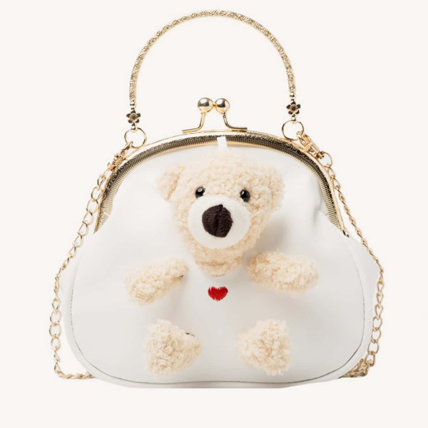 

Cartoon Bear Decor Kiss Lock Clutch Bag, White
