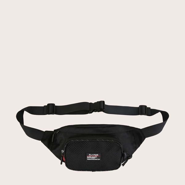 

Men Contrast Mesh Fanny Pack, Black
