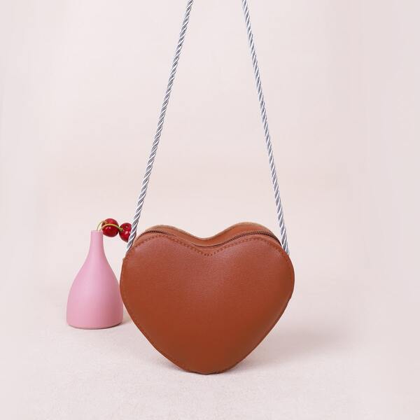 

Girls Minimalist Heart Shaped Crossbody Bag, Brown