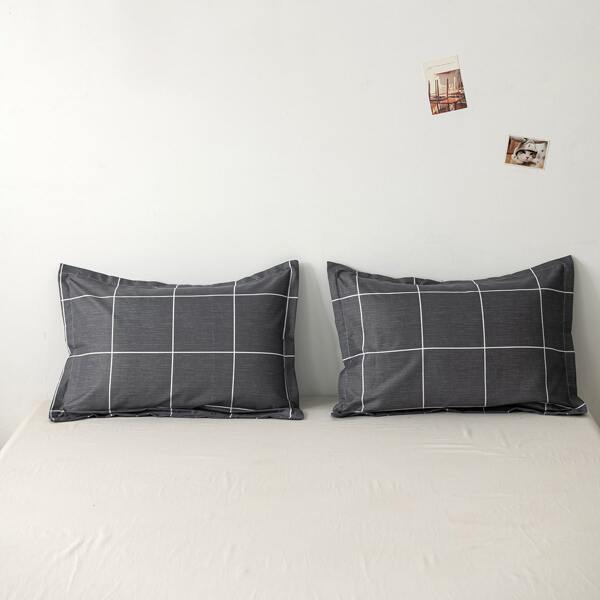 

1pair Plaid Pattern Pillowcase Without Filler, Grey