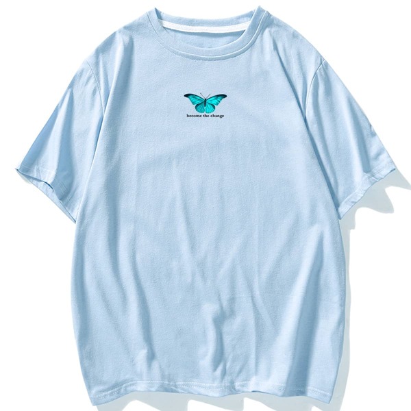

Men Butterfly & Slogan Graphic Tee, Baby blue