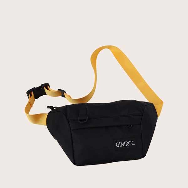 

Men Letter Patch Fanny Pack, Black