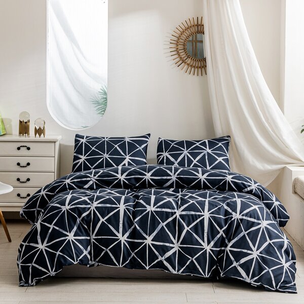 

Geometric Pattern Duvet Cover Set Without Filler, Blue and white