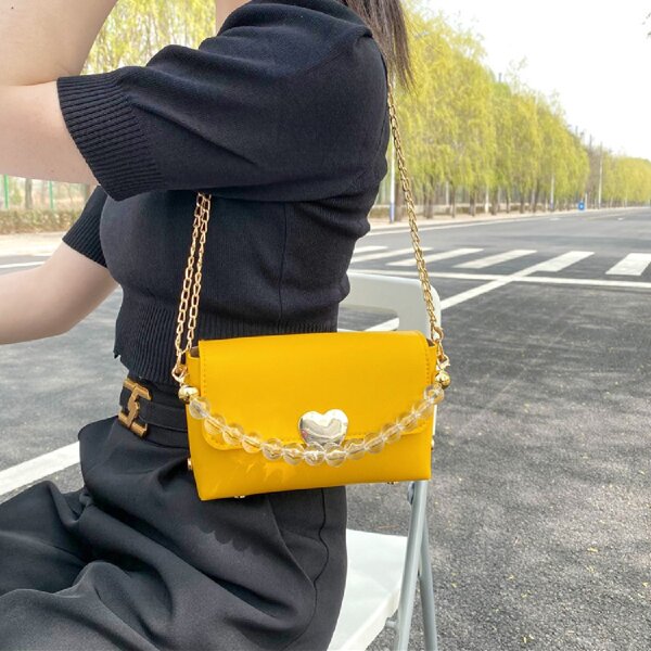 

Beaded Decor Shoulder Bag, Yellow