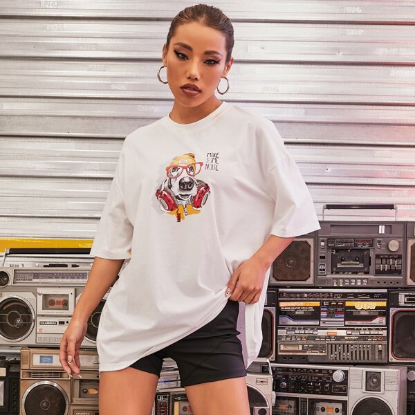 

Slogan And Dog Print Tee, White