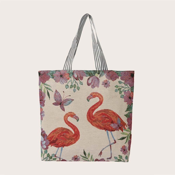 

Flamingo Pattern Tote Bag, Beige