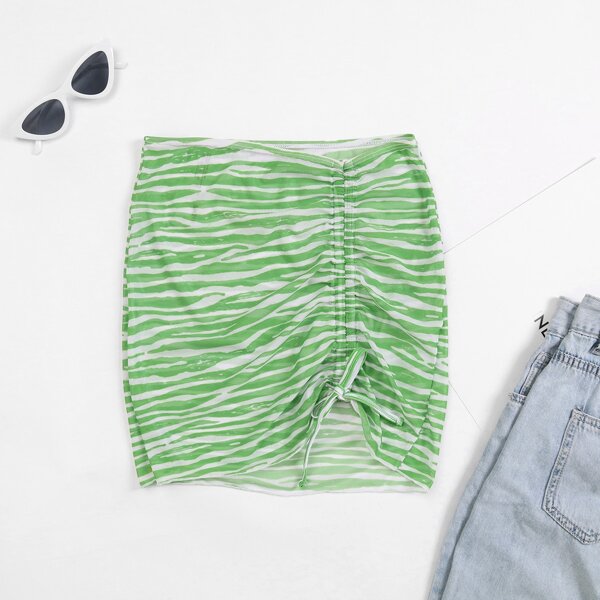 

Zebra Stripe Drawstring Cover Up, Green