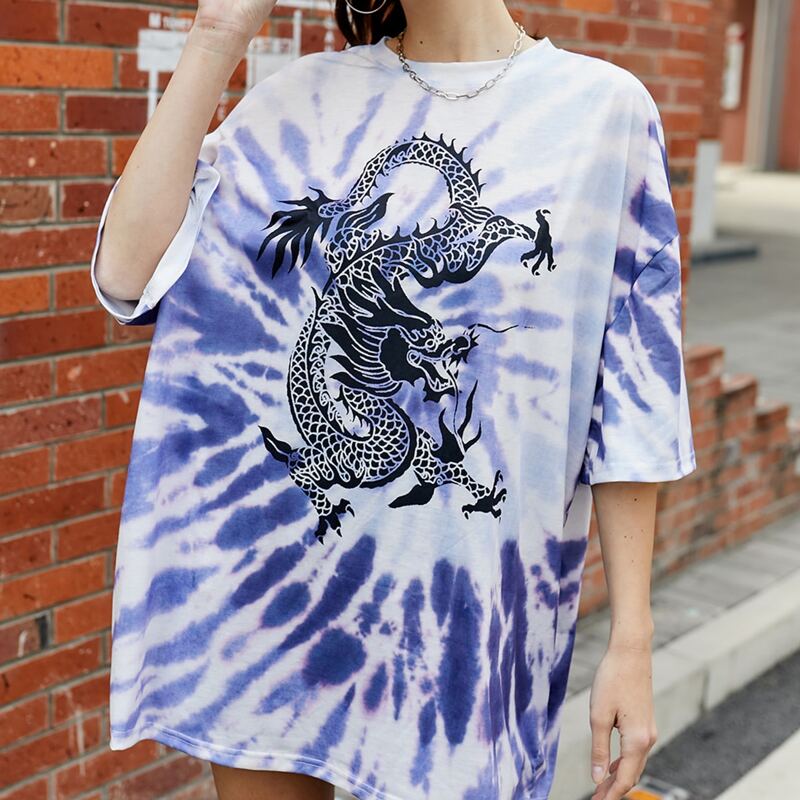 

Chinese Dragon Tie Dye Oversized Tee, Purple