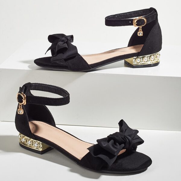 

Bow Decor Ankle Strap Sandals, Black