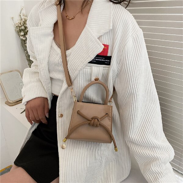 

Mini Knot Decor Satchel Bag, Khaki
