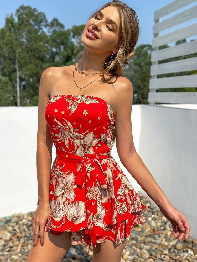 Eilly Bazar Bohemian Floral Print Bandeau Romper