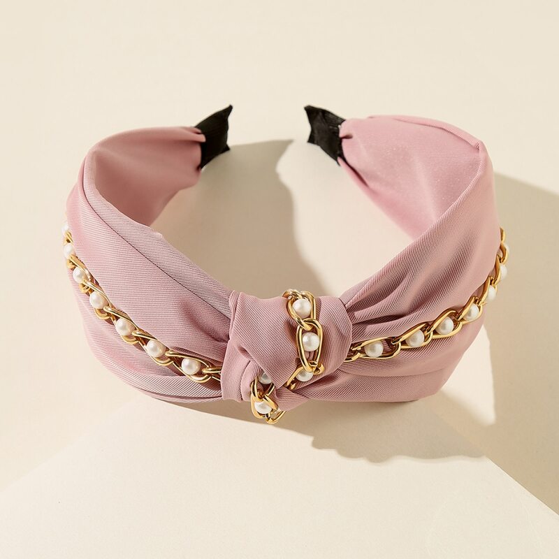 

Faux Pearl & Chain Knot Headband, Dusty pink