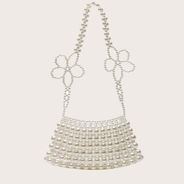 

Faux Pearl Beaded Clutch Bag, Beige