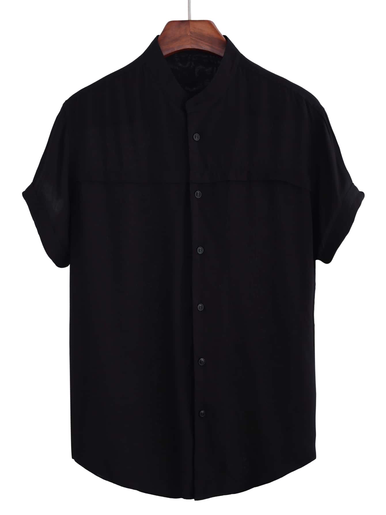 Manfinity 男士素色紐扣襯衫 - 黑色 - 查看 1