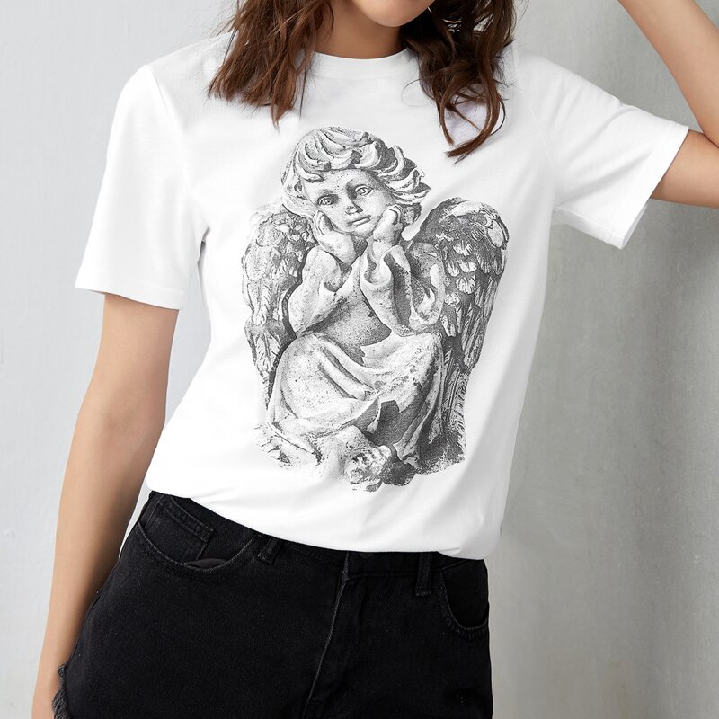 

Round Neck Figure Graphic Tee, White