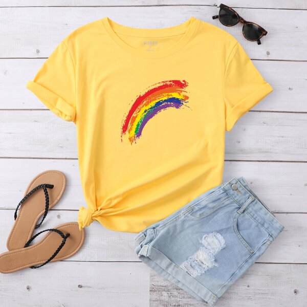

Rainbow Print Short Sleeve Tee, Yellow