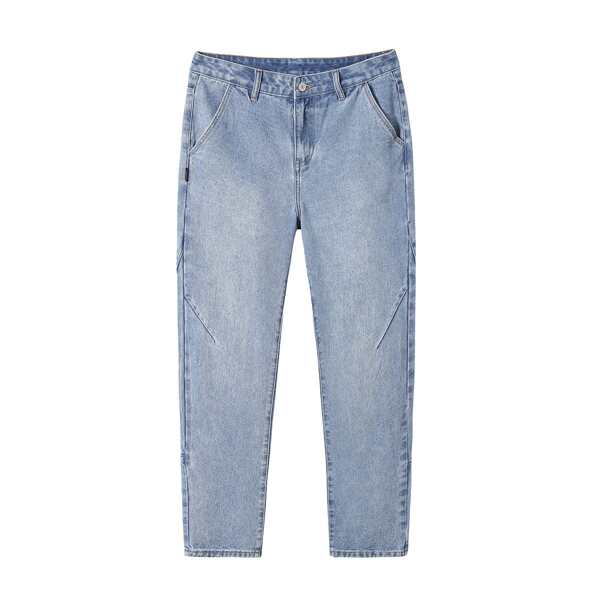 

Men Letter Patch Straight Leg Jeans, Light wash