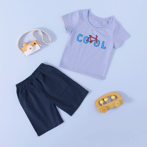 

Toddler Boys Letter & Striped Graphic Tee & Shorts Set, Multicolor
