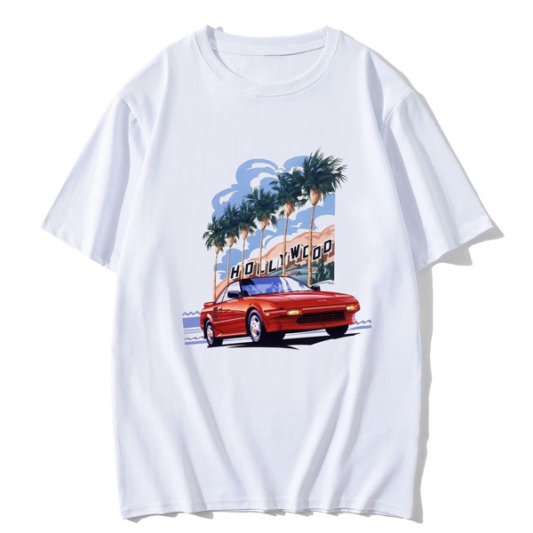

Men Car And Tropical Print Tee, White